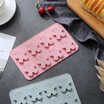 MoldFun 2Pcs 8-Cavity Gingerbread Man Ice Cube Tray Silicone Mold for DIY Chocolate Candy Gummy Jello Jelly Bakeware Baking Muffin Cupcake Cake Soap Lotion Bar Kitchen Pastry Tools