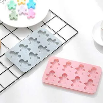 MoldFun 2Pcs 8-Cavity Gingerbread Man Ice Cube Tray Silicone Mold for DIY Chocolate Candy Gummy Jello Jelly Bakeware Baking Muffin Cupcake Cake Soap Lotion Bar Kitchen Pastry Tools
