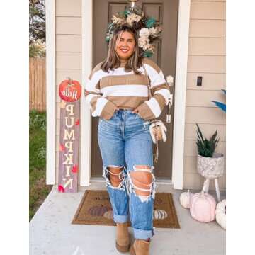 Stylish Oversized Striped Color Block Sweater for Women