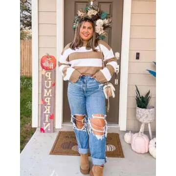 Stylish Oversized Striped Color Block Sweater for Women