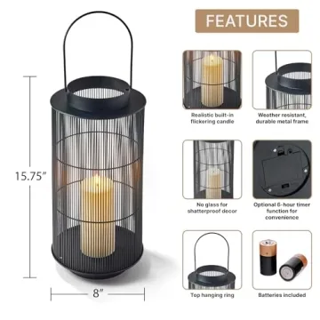 Stylish Lamplust Outdoor Lantern with Timer and Batteries