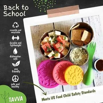 TAVVA Stainless Steel Snack Containers for Kids (12oz/7oz/3oz), Stainless Steel Containers with Lids...