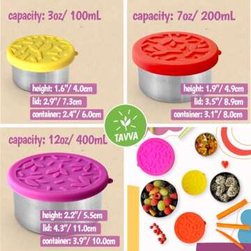 TAVVA Stainless Steel Snack Containers for Kids (12oz/7oz/3oz), Stainless Steel Containers with Lids, Stainless Steel Lunch Box for Kids, Lunch Box Containers for Kids