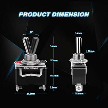Nilight 90012E Heavy Duty Rocker Toggle 15A 250V 20A 125V SPST 2Pin ON/Off Switch Metal Bat Waterpro...