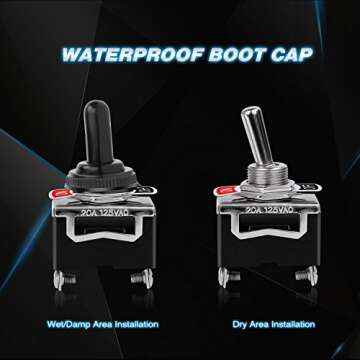 Nilight 90012E Heavy Duty Rocker Toggle 15A 250V 20A 125V SPST 2Pin ON/Off Switch Metal Bat Waterproof Boot Cap Cover-5 Pack, 2 Years Warranty