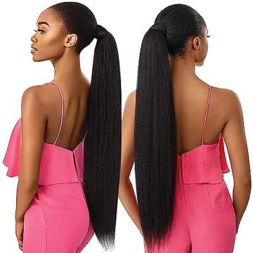 30 Inch Kinky Straight Ponytail Extension, Soft & Natural as Human Hair, Wrap Around Ponytail Extens...