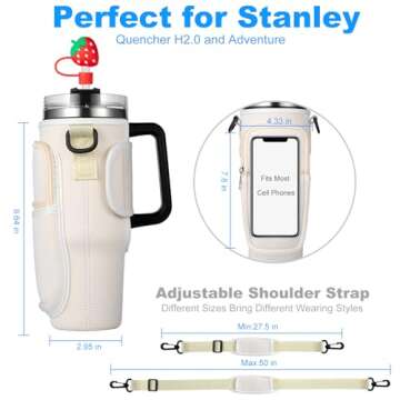 RRegeny Water Bottle Carrier Bag with Phone Pocket for Stanley 40oz Tumbler with Handle Neoprene Wat...