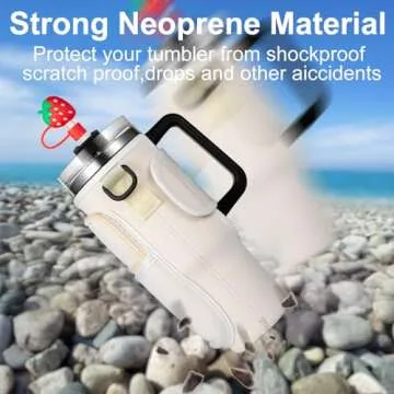 RRegeny Water Bottle Carrier Bag with Phone Pocket for Stanley 40oz Tumbler with Handle Neoprene Water Bottle Holder Pouch with Adjustable Strap Bollus with 2 traw Cover for Stanley Cup Accessories