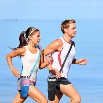 RRegeny Water Bottle Carrier Bag with Phone Pocket for Stanley 40oz Tumbler with Handle Neoprene Water Bottle Holder Pouch with Adjustable Strap Bollus with 2 traw Cover for Stanley Cup Accessories