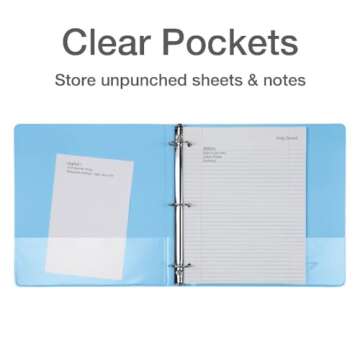 Cardinal 3 Ring Binders, Binders for School and Office, Durable 1.5 Inch, Round Rings, Holds 350 Sheets, ClearVue Presentation View, Non-Stick, Assorted Pastel Colors, 4 Pack (79552)