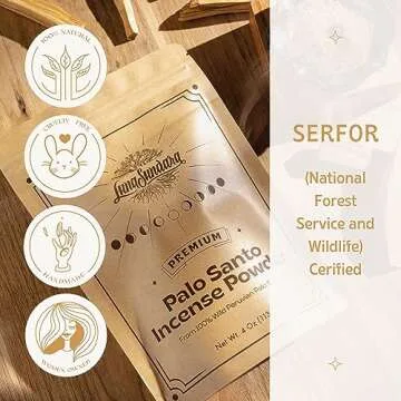 Luna Sundara Palo Santo Incense Powder from 100% Wild Peruvian Palo Santo 4oz Sustainably Palo Santo Wood Powder for Smudging and Homemade Incense (Powder of Palo Santo (Bursera Graveolens Wood))
