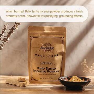 Luna Sundara Palo Santo Incense Powder from 100% Wild Peruvian Palo Santo 4oz Sustainably Palo Santo Wood Powder for Smudging and Homemade Incense (Powder of Palo Santo (Bursera Graveolens Wood))