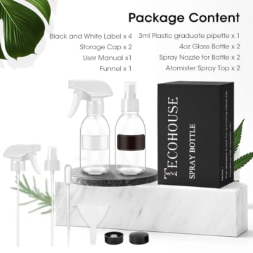 Tecohouse 4 OZ Glass Spray Bottles Kit for Essential Uses