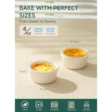 Sweese 4 oz Ramekins Set of 6, Creme Brulee Ramekins Oven Safe, Porcelain Ramiken Set, Souffle, Cust...
