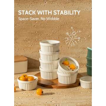 Sweese 4 oz Ramekins Set of 6, Creme Brulee Ramekins Oven Safe, Porcelain Ramiken Set, Souffle, Custard Cups for Baking and Dipping Sauces Bowls, White