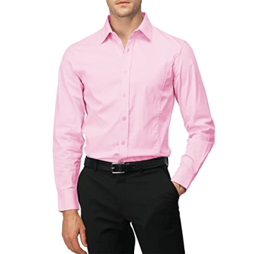 H2H Mens Wrinkle Free Slim Fit Dress Shirt - Stylish Pink Long Sleeve