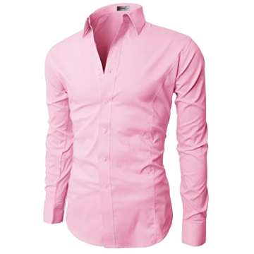 H2H Mens Wrinkle Free Slim Fit Dress Shirt Pink