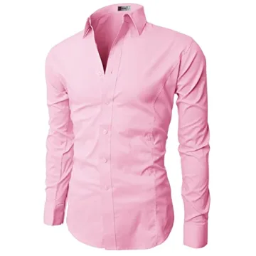 H2H Mens Wrinkle Free Slim Fit Dress Shirt Pink