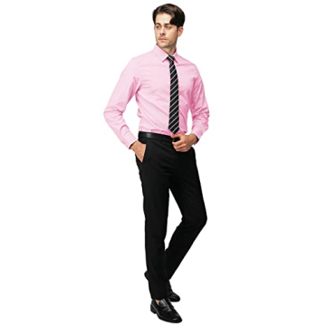 H2H Mens Wrinkle Free Slim Fit Dress Shirt Pink
