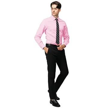 H2H Mens Wrinkle Free Slim Fit Dress Shirt Pink