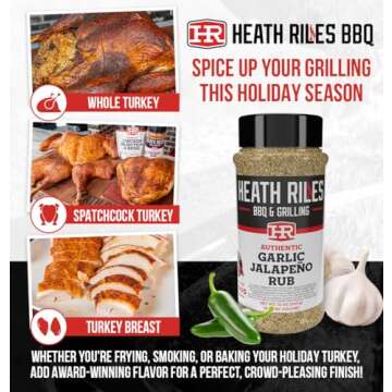 Heath Riles BBQ Rub - Champion Pitmaster's Garlic Jalapeño Seasoning, 12 oz