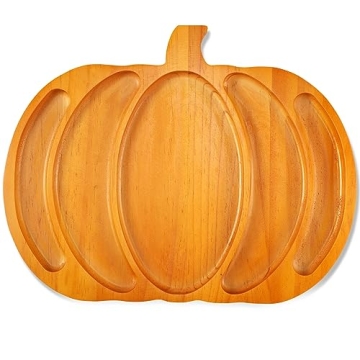 Sliner Fall Harvest Large Pumpkin Wooden Serving Platter 15x12 In Rustic Pumpkin Snack Fruit Meat Ch...