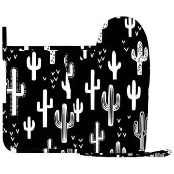 Mxocom Western Cactus Silicone Oven Mitts and Pot Holders Sets Fun Western Cactus Seamless Repeat Wa...