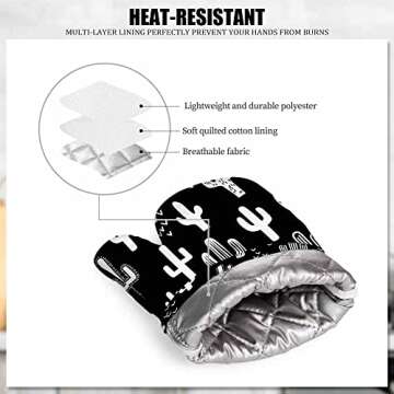 Mxocom Western Cactus Silicone Oven Mitts and Pot Holders Sets Fun Western Cactus Seamless Repeat Wallpaper Tile - Black & White Monochromatic BBQ Gloves for Kitchen,Cooking,Baking,Grilling