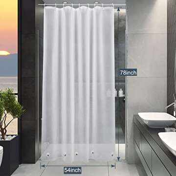 EurCross Frosted Stall Shower Curtain Liner, 8G PEVA Waterproof Weighted Hem Shower Liner with 5 Magnets, Narrow Small Shower Curtain Liner 54 inch Wide,9 Buttonholes (Frosted, 54"W x 78"H)