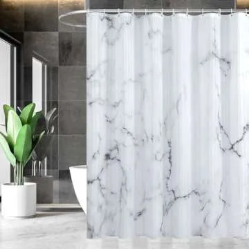 BLESFOREVER Grey White Marble Shower Curtain Set with 12 Hooks, Abstract Modern Luxury Gray White Marble Shower Curtains for Bathroom, Waterproof Fabric, 72" W X 72" L