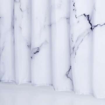 BLESFOREVER Grey White Marble Shower Curtain Set with 12 Hooks, Abstract Modern Luxury Gray White Marble Shower Curtains for Bathroom, Waterproof Fabric, 72" W X 72" L