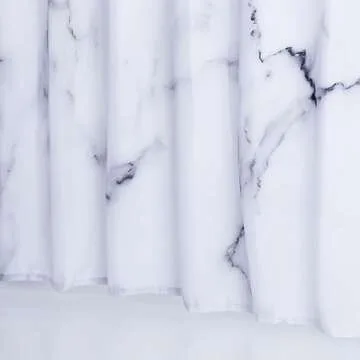 BLESFOREVER Grey White Marble Shower Curtain Set with 12 Hooks, Abstract Modern Luxury Gray White Marble Shower Curtains for Bathroom, Waterproof Fabric, 72" W X 72" L