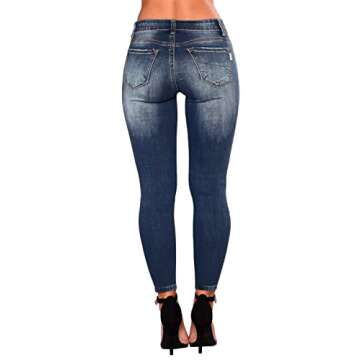 AMRSPENG Women's High Waisted Ripped Stretch Skinny Jeans Distressed Dark Blue