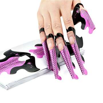 Tvoip 100Pcs/Pack Nail Forms Extension Tips Guide Extension French DIY Tool Fish Acrylic UV Gel Nail Art Tools Builder Sticker Sculpting (Pink)