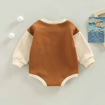 Baby Boy Girl Sweatshirt Romper Long Sleeve Crewneck Sweater Bodysuit Pullover Top Oversized Fall Winter Outfit (Brown Pocket, 0-3 Months)