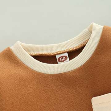 Baby Boy Girl Sweatshirt Romper Long Sleeve Crewneck Sweater Bodysuit Pullover Top Oversized Fall Winter Outfit (Brown Pocket, 0-3 Months)