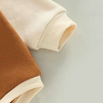 Baby Boy Girl Sweatshirt Romper Long Sleeve Crewneck Sweater Bodysuit Pullover Top Oversized Fall Winter Outfit (Brown Pocket, 0-3 Months)