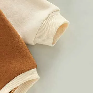 Baby Boy Girl Sweatshirt Romper Long Sleeve Crewneck Sweater Bodysuit Pullover Top Oversized Fall Winter Outfit (Brown Pocket, 0-3 Months)