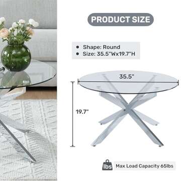 Stylish Round Glass Coffee Table - 35.5" Wx19.7" H for Chic Spaces