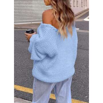 PRETTYGARDEN Womens Fall Sweaters Chunky Loose Long Sleeve V Neck Oversized Dressy Casual Knit Pullo...