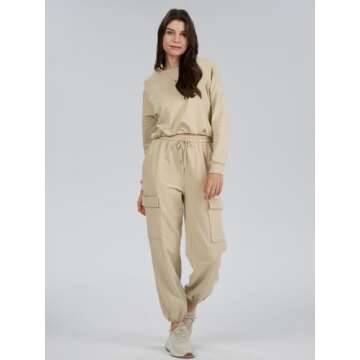 DEEP SELF Women's 2 Piece Sweatshirt and Cargo Pants Set