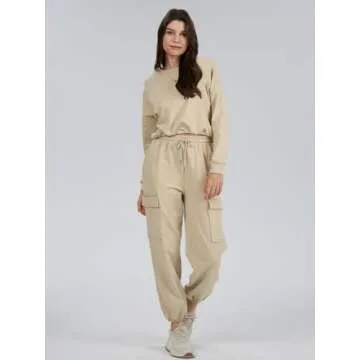 DEEP SELF Women's 2 Piece Sweatshirt and Cargo Pants Set