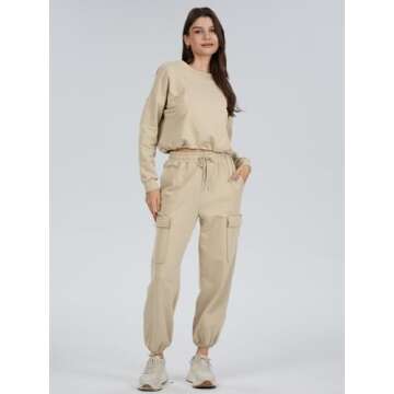 DEEP SELF Women's 2 Piece Sweatshirt and Cargo Pants Set