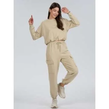 DEEP SELF Women's 2 Piece Sweatshirt and Cargo Pants Set