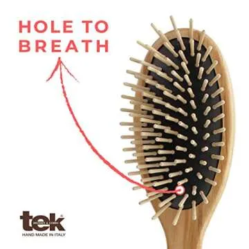 TEK - Large Oval Ash Wood Brush Handmade in Italy, with Short Tooth, Universal for All Hair Types - 22 x 6 cm
