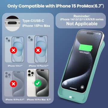 QTshine Battery Case for iPhone 15Pro Max, Upgrade 8600mah Portable Slim Battery Charging Case, 15W ...