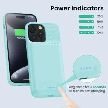 QTshine Battery Case for iPhone 15Pro Max, Upgrade 8600mah Portable Slim Battery Charging Case, 15W Fast Charging Rechargeable Protective Extended Charger Cover for iPhone 15 Pro Max (6.7 inch)-Green