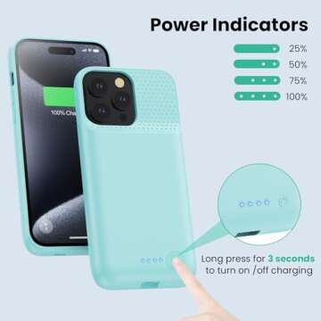 QTshine Battery Case for iPhone 15Pro Max, Upgrade 8600mah Portable Slim Battery Charging Case, 15W Fast Charging Rechargeable Protective Extended Charger Cover for iPhone 15 Pro Max (6.7 inch)-Green