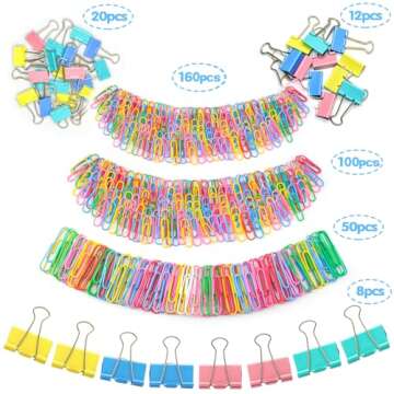350 Pcs Assorted Size Binder Clips Set - Large, Colorful, Office & School Supplies