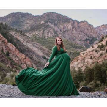 Saslax Pregnancy Dresses for Photography, Maternity Off Shoulders Long Sleeve Half Circle Gown for B...